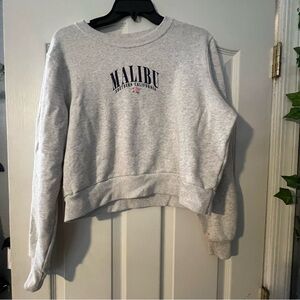 Hollister Gray Cropped Hoodie with Black Text